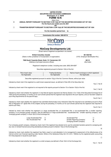 Miniature NioCorp Developments 10-K Rapport annuel 2021