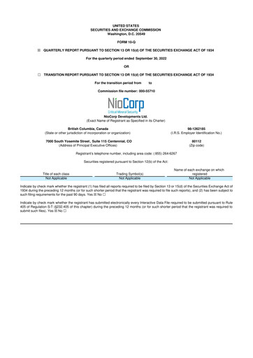 Thumbnail NioCorp Developments 10-Q Quarterly Report FY2023 