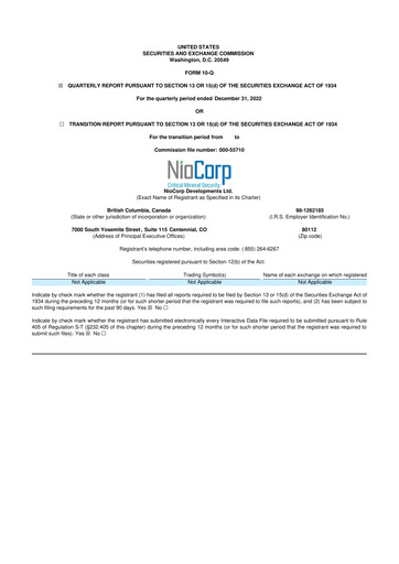 Thumbnail NioCorp Developments 10-Q Quarterly Report FY2023 