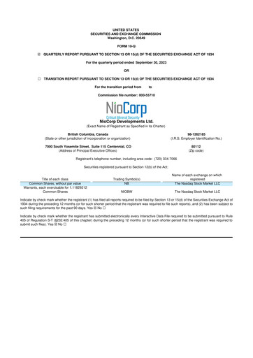 Thumbnail NioCorp Developments 10-Q Quarterly Report FY2024 