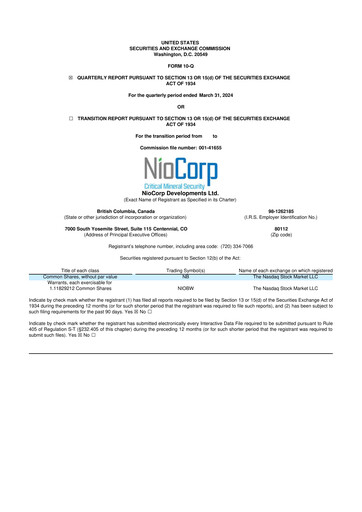 Thumbnail NioCorp Developments 10-Q Quarterly Report FY2024 