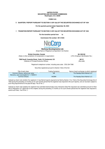 Thumbnail NioCorp Developments 10-Q Quarterly Report FY2025 