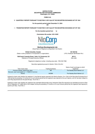 Thumbnail NioCorp Developments 10-Q Quarterly Report FY2025 