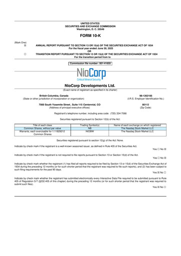 Miniature NioCorp Developments 10-K Rapport annuel 2025