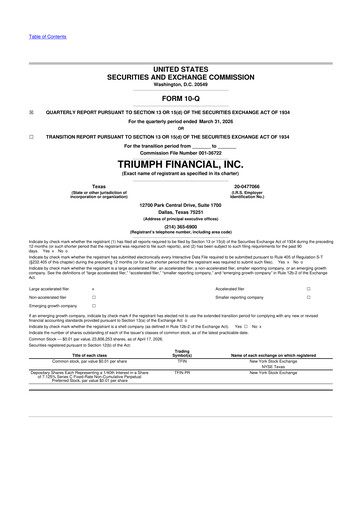 Thumbnail Triumph Financial 10-Q Quarterly Report FY 