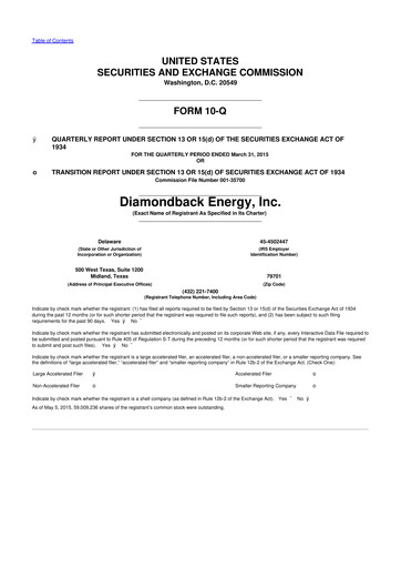 Thumbnail Diamondback Energy
 10-Q Quarterly Report FY2015 