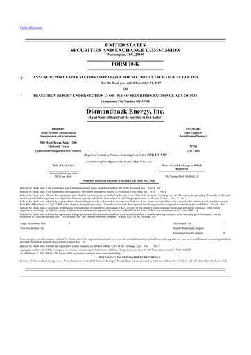 Thumbnail Diamondback Energy
 10-K Annual Report 2017