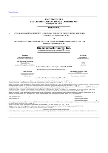 Thumbnail Diamondback Energy
 10-K Annual Report 2018