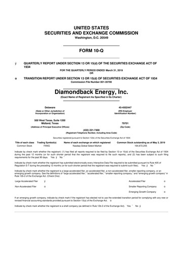 Thumbnail Diamondback Energy
 10-Q Quarterly Report FY2019 