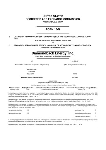Thumbnail Diamondback Energy
 10-Q Quarterly Report FY2019 