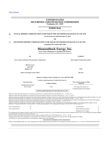 Thumbnail Diamondback Energy
 10-K Annual Report 2019