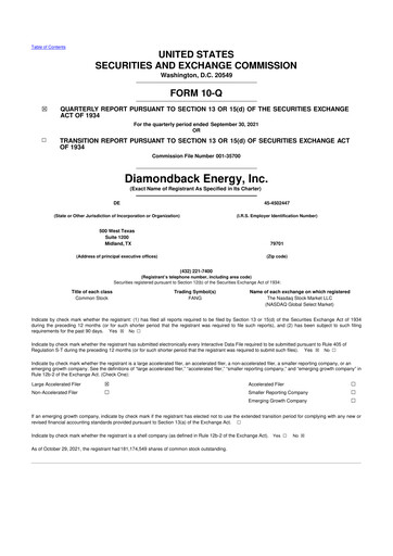 Thumbnail Diamondback Energy
 10-Q Quarterly Report FY2021 