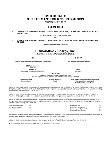 Thumbnail Diamondback Energy
 10-Q Quarterly Report FY2022 