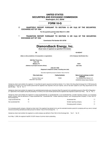 Thumbnail Diamondback Energy
 10-Q Quarterly Report FY 