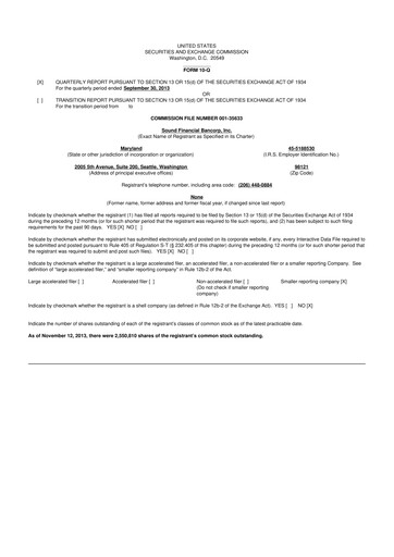 Thumbnail Sound Financial Bancorp 10-Q Quarterly Report FY2013 
