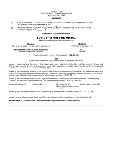 Thumbnail Sound Financial Bancorp 10-Q Quarterly Report FY2014 