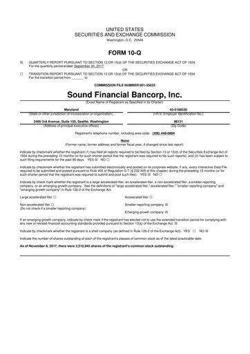 Thumbnail Sound Financial Bancorp 10-Q Quarterly Report FY2017 