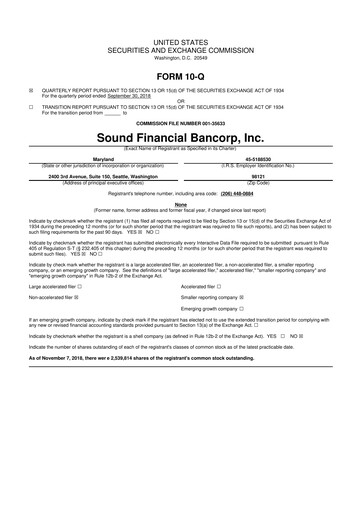 Thumbnail Sound Financial Bancorp 10-Q Quarterly Report FY2018 