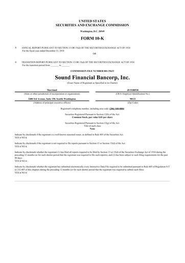Thumbnail Sound Financial Bancorp 10-K Annual Report 2018
