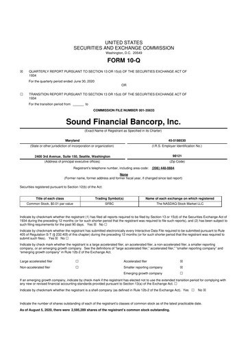 Thumbnail Sound Financial Bancorp 10-Q Quarterly Report FY2020 