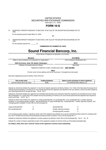 Thumbnail Sound Financial Bancorp 10-Q Quarterly Report FY2022 