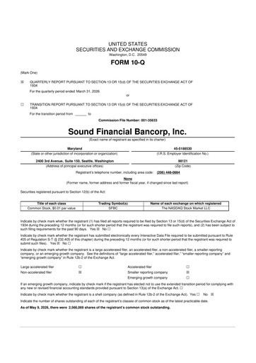 Thumbnail Sound Financial Bancorp 10-Q Quarterly Report FY 