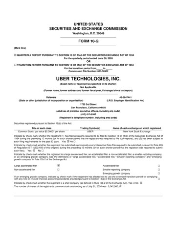 Miniature Uber 10-Q Rapport trimestriel 2026 