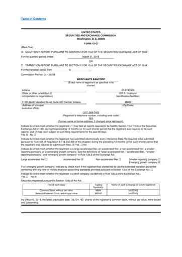 Thumbnail Merchants Bancorp 10-Q Quarterly Report FY2019 