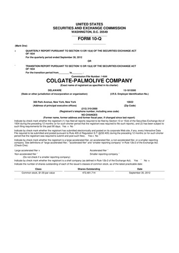 Thumbnail Colgate-Palmolive 10-Q Quarterly Report FY2012 