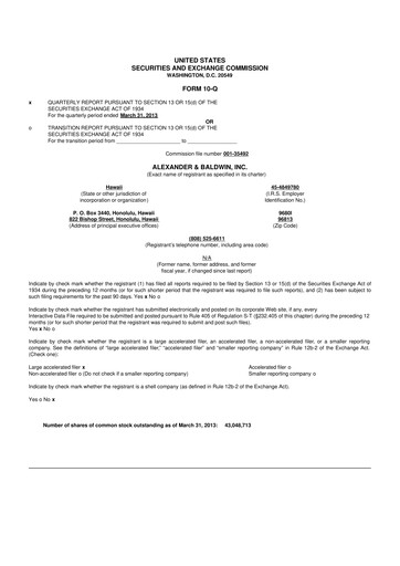 Vorschaubild Alexander & Baldwin
 10-Q Quartalsbericht 2013 