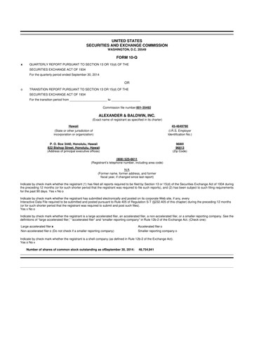 Vorschaubild Alexander & Baldwin
 10-Q Quartalsbericht 2014 