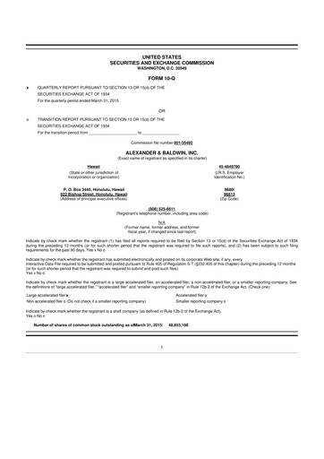 Vorschaubild Alexander & Baldwin
 10-Q Quartalsbericht 2015 
