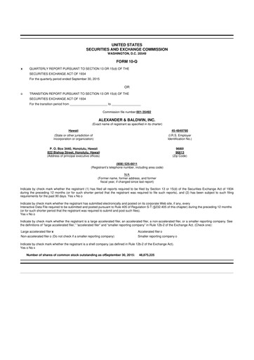Vorschaubild Alexander & Baldwin
 10-Q Quartalsbericht 2015 