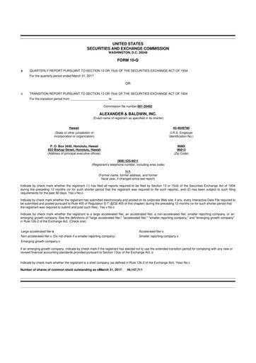 Vorschaubild Alexander & Baldwin
 10-Q Quartalsbericht 2017 