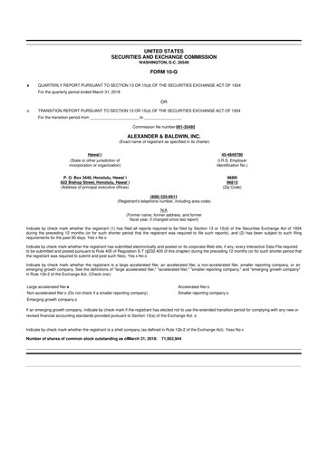 Vorschaubild Alexander & Baldwin
 10-Q Quartalsbericht 2018 