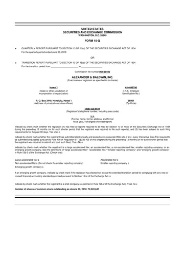 Vorschaubild Alexander & Baldwin
 10-Q Quartalsbericht 2018 