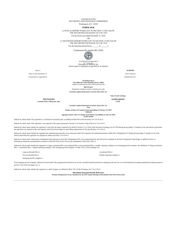 Thumbnail Alexander & Baldwin
 10-K Annual Report 2018