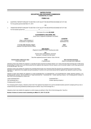 Vorschaubild Alexander & Baldwin
 10-Q Quartalsbericht 2019 