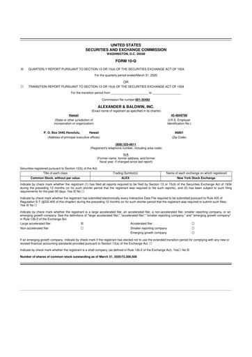 Vorschaubild Alexander & Baldwin
 10-Q Quartalsbericht 2020 