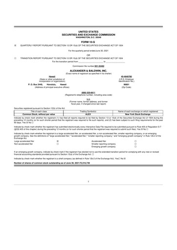 Vorschaubild Alexander & Baldwin
 10-Q Quartalsbericht 2021 