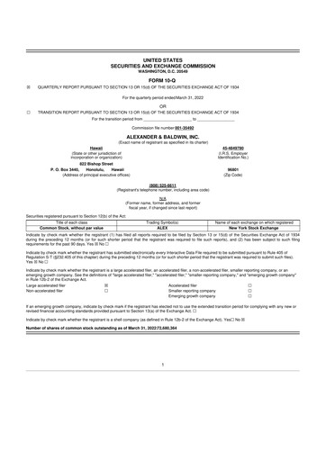 Vorschaubild Alexander & Baldwin
 10-Q Quartalsbericht 2022 