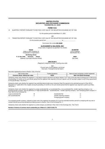 Vorschaubild Alexander & Baldwin
 10-Q Quartalsbericht 2023 