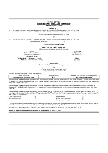 Vorschaubild Alexander & Baldwin
 10-Q Quartalsbericht 2023 