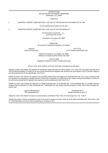 Thumbnail Reed's, Inc. 10-Q Quarterly Report FY 
