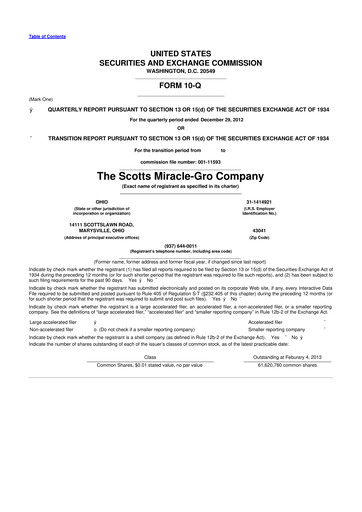 Thumbnail ScottsMiracle-Gro 10-Q Quarterly Report FY2013 