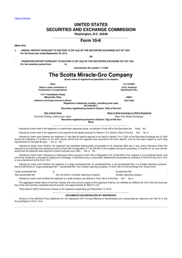 Miniature ScottsMiracle-Gro 10-K Rapport annuel 2013