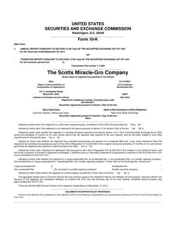 Miniature ScottsMiracle-Gro 10-K Rapport annuel 2014