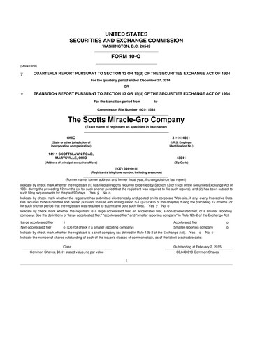Thumbnail ScottsMiracle-Gro 10-Q Quarterly Report FY2015 