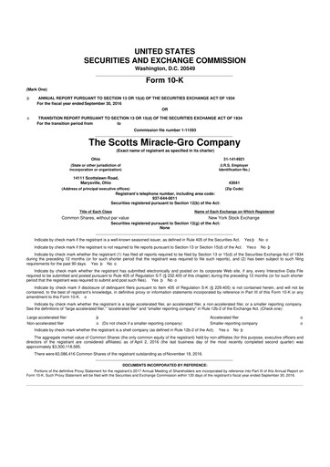 Miniature ScottsMiracle-Gro 10-K Rapport annuel 2016