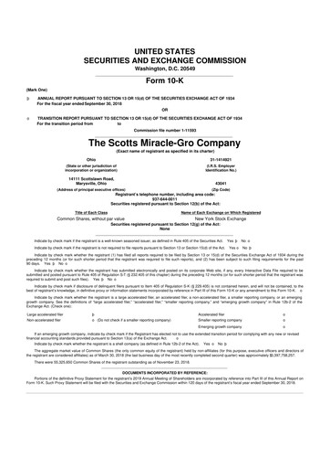 Miniature ScottsMiracle-Gro 10-K Rapport annuel 2018